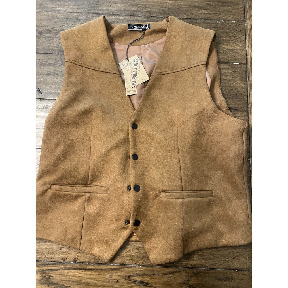 NWT PJ Paul Jones Men's Large Brown Faux Suede Vest Snap Suit Western Cowboy
